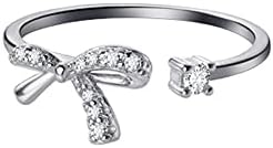 Dainty Bow Knot Statement Rings Sterling Silver 925 for Women Girls Delicate Cubic Zirconia Crystal Promise Engagement Ring Eternity Tail Finger Band Wedding Bands Jewelry Gifts BFF