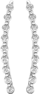 Elegant 14K White Gold Diamond Climber Earrings with Curved Ear Wire Backing by Dazzlingrock Collection