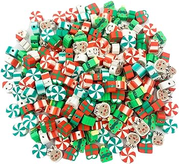 300Pcs Christmas Handmade Polymer Clay Beads, 10mm Polymer Clay Spacer Beads for Women Girls Jewelry Making DIY Charms Bracelet Necklace Hair Clip Accessories Handmade Craft(Christmas B)