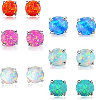 GEMSME 18K White Gold Plated Color 6mm Opal Stud Earrings for Women