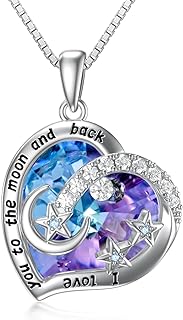 Moon Star Sun Crystal Necklace for Women Sterling Silver I Love You to The Moon and Back Necklace Crescent Moon Jewelry Birthday Valentine’s Day Gifts for Mom Daughter Wife Girlfriend