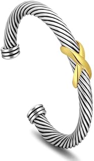 Thick Cable Bracelet for Women, Fashion Two Tone Gold Knot Cuff Mixed Metal Dupes Bracelet Adjustable Bangle Jewelry Gifts for Her