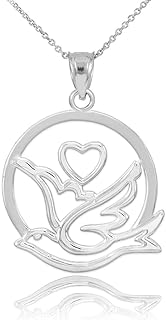925 Sterling Silver Dove Pendant Necklace with Rolo Chain and Spring Ring Clasp, Ideal for Women - Heart Design