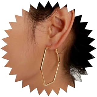 Boho Hexagon Drop Earrings Large Hoop Earrings Geometric Hexagon Big Hoop Earrings Vintage Exaggerated Statement Earrings Jewelry for Women and Girls