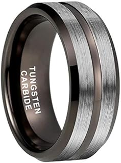 6mm 8mm Gold/Gunmetal Tungsten Rings for Men Women Couple Fashion Jewelry Engagement Wedding Bands Center Grooved Beveled Edges Comfort Fit