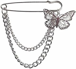 Silver Butterfly Safety Chain Brooch Pins for Women,Butterfly Brooch Pins Shawl Clips Collar Brooch Tassel Chain Men's Suit Label Pins Accessories