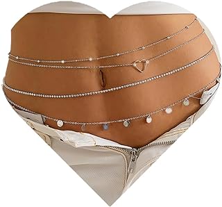 Zheeyee Silvery Waist Chain Love Shape Body Chains for Women Sexy Bikini Belly Chains for The Waist Jewelry Adjustable Layered Body Chain