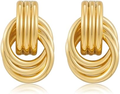 14K Gold/Silver Plated Dangle Hoop Earrings+Brass+for Women+Geometric Knot Design: Hypoallergenic Kyerlyn Chunky Statement Jewelry Gift