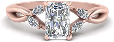 Twisted Vine Diamond CZ Radiant Shape Rose Gold Plated Engagement Ring with Created-Cubic-Zircon, Available in US Size 4 to 12