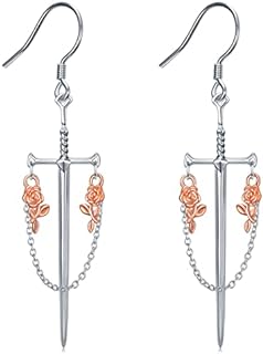 Sterling Silver Gothic Long Sword Hook Earrings with French Wire Backs, Vintage Punk Style Dangle Jewelry for Women and Girls