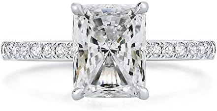 Bo.Dream 1.5/2/3 Carats Radiant Cut Cubic Zirconia CZ Engagement Rings Platinum Plated Sterling Silver