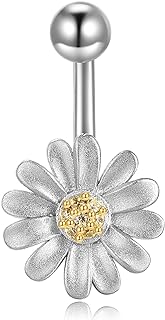 CRMAD Sterling Silver Daisy Belly Button Rings Flower Piercing Jewelry for Women Girls Hypoallergenic