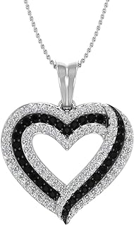 FINEROCK 1/2 Carat Black & White Diamond Heart Pendant Necklace in 10K Gold (Included Silver Chain)