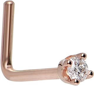 Body Candy 14k Rose Gold 2mm (0.030 cttw) Genuine Diamond L Shaped Nose Stud Ring 20 Gauge 1/4"