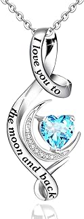 925 Sterling Silver 'I Love You to The Moon and Back' Pendant Necklace with Lobster Claw Clasp, Cable Chain and Cubic Zirconia Gem - Ideal Gift for Girls, Women, Wife, Mom, Daughter by Distance