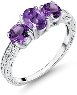 925 Sterling Silver Green Amethyst Engagement Ring with Cubic Zirconia for Women in Classic Trilogy Design