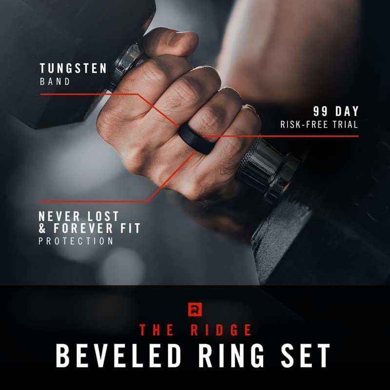 Tungsten Rings For Men - Mens Wedding Band - Strong, Durable, and Scratch-Resistant Beveled Ring With Silicone Band