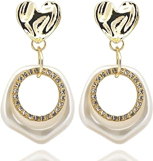 Mumu Cabin Gold Plated Large Pearl Stud Earrings for Charm Women with Dangle Drop Lightweight Dainty Fashion Designer Style, Hypoallergenic 925 Sterling Silver Stud, Gift Jewelry for Girls Looks Luxury!