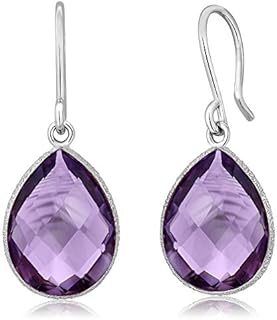 Gem Stone King 925 Sterling Silver Amethyst Dangle Earrings For Women (13.00 Cttw, Gemstone Birthstone, Faceted Pear Shape 16X12MM)
