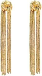 Knot Style Gold Plated Copper Tassel Dangle Earrings on Clip-On Backs for Women