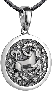 Aries Zodiac Sign Pendant Necklace in 925 Sterling Silver – No Chain, High-Quality Cord Included – Unisex Sterling Silver Astrology Medallion Charm for Men and Women