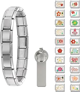 Paffartt 22Pcs Italian Charms Bracelet Sets Removable Classic Stainless Steel 9mm Module Charm Bracelet with Opening Tools Hand Painted Bracelet for DIY Fashionable Jewelry Gifts