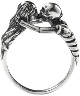 Jeulia Gothic Black Skull Rings Sterling Silver Kiss of Death Skeleton Band Rings for Women Men Couples Halloween Jewelry Engagement anniversary with Gift Box
