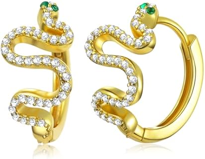 Snake Hoop Earrings for Women 925 Sterling Silver Gold Plated Snake Huggie Earrings with Cubic Zirconia Snake Jewelry for Women
