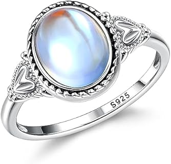 925 Sterling Silver Clasp Moonstone Wedding Ring, Genuine Moodstone, Victorian Design for Women, Oval Shape 18K White Gold Plated