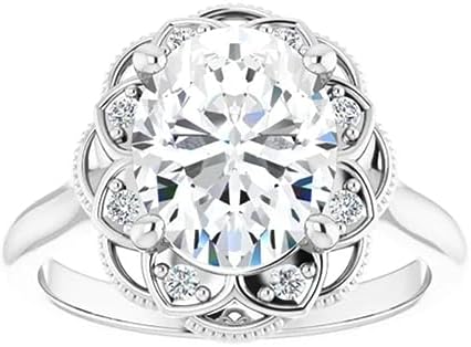 2 CT Oval Cut Engagement Ring Moissanite VVS Colorless Wedding Ring for Women Her Bridal Gifts Anniversary Promise Ring 925 Sterling Silver Cluster Halo Antique