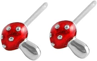 Cute Red Mushroom Enamel 925 Sterling Silver Cartilage Tragus Small Stud Earrings for Women Girls Dainty Minimalist Tiny Mini Plant Piercing Post Pin Hypoallergenic for Sensitive Ear Fashion Jewelry Gifts Daughter Her Bff Birthday