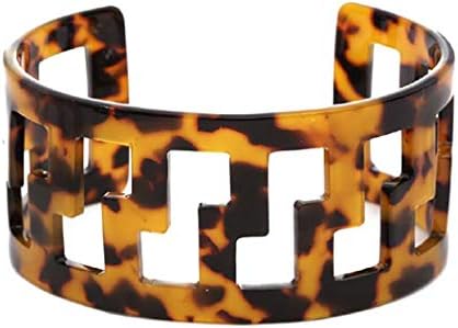 No-Clasp Lucite Cuff Bracelet with Geometric Cutouts by Rosemarie Collections - Box Chain Alloy – For Women – Tortoise Print Design