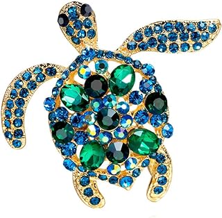 Long Life Animal Turtle Brooch Pin Vintage Rhinestone Tortoise Lapel Pin Birthday Gift for Mom Grandma Green Crystal Animal Safty Pin for Suit Dress Jacket Clothes Accessories