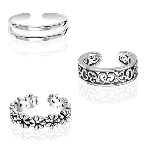 LeCalla 925 Sterling Silver Minimalist Toe Rings Set Lightweight Simple Antique Open Adjustable Toe-Rings for Women