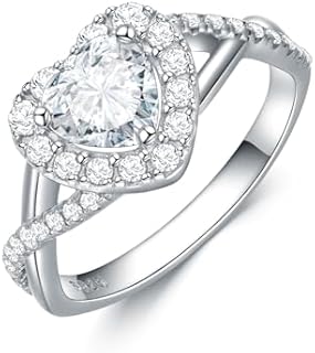 1CT Moissanite Engagement Rings for Women,925 Sterling Silver Halo Wedding Promise Heart Shape Rings Anniversary Valentine's Day Birthday Jewelry Gifts for Women Wife Girlfriend Her