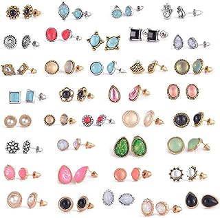 36 Pairs Boho Stud Earrings Set for Women Hypoallergenic Vintage Earrings Pack Fashion Opal Turquoise Studs for Girls