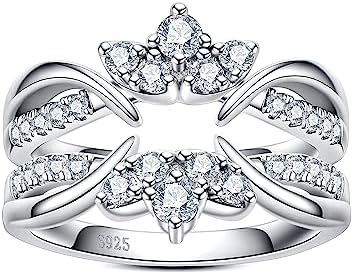 Vine Moissanite Ring Enhancers 2 pieces Lab Created Diamond Wrap Guard for Engagement Anniversary Ring Platinum Plated Silver Curved Eternity Wedding Bands for Women Stacking Rings