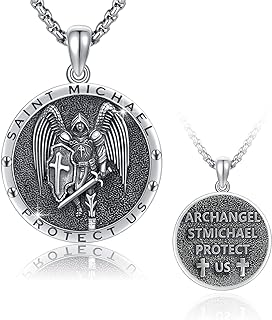 Archangel Michael Pendant Necklace 925 Sterling Silver Saint Michael Necklace Warrior Protect Us Amulet Jewelry Gift for Men Women 22+2 Inch