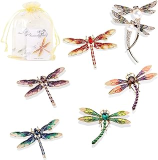 6 Pcs Dragonfly Themed Enamel Crystal Rhinestones Brooch Pin Women Jewelry Clothes Dress Scarf Decoration Lapel Pin