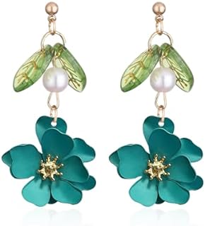 Boho Flower Dangle Earrings for Women Cute Pearl Leaf Sakura Leaf Earrings Fairy Statement Summer Seaside Idyllic Holiday Earrings