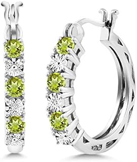 Sterling Silver Peridot Hoop Earrings - 925 Silver, Green Peridot and Lab Grown Diamond, 0.73 Cttw, Hinged Notched Post, 22mm Diameter, Elegance for Everyday or Special Events