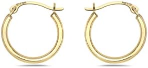 10K Solid Gold 1MMX14MM French Lock Hoop Earrings- Yellow Gold - Jewelry for Women/Girls - Small Hoop Earrings