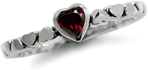 Silvershake Natural or Created 4mm Gemstone 925 Sterling Silver Stackable Heart Solitaire Ring Jewelry for Women or Teens