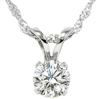 POMPEII3 Men's 14K White Gold Link Chain Necklace with 1/4ct Solitaire Round Diamond Pendant & Spring Ring Clasp