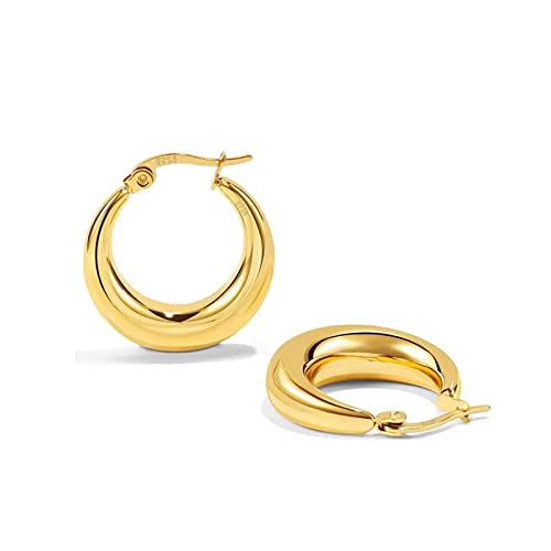 LOUMILEO Chunky Gold Hoop Earrings for Women, Sterling Silver 14K Gold Plated Chunky Gold Hoops Earrings Hypoallergenic Lightweight Thick Gold Hoop Earrings for Women Girls