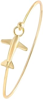 Premium Copper Airplane Hook Bangle Bracelet with Box Chain & S-Hook Clasp, Unisex Design in Gold, Silver, Rose Gold - Ideal Gift for Travel Enthusiasts