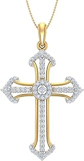 FINEROCK 1/4 to 3/8 Carat Diamond Vintage Cross Pendant Necklace in 10K Yellow Gold (Silver Chain Included)