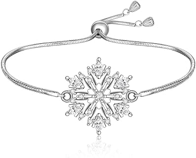 Glimmering Cubic Zirconia Snowflake Sterling Silver Bracelet with Link Chain for Women - Unique Christmas Accessory