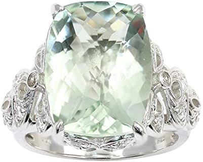 Designer 925 Sterling Silver with 8CT Genuine Green Amethyst Center Stone surrounded with .70CT Cubic Zirconia Stones Gorgeous Cocktail Ring