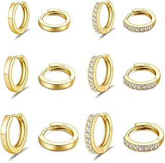 14K Gold Plated PRETOLE 925 Sterling Silver Hoop Earrings with Cubic Zirconia for Women and Girls, Clutchless Back, Classic Hoop Design